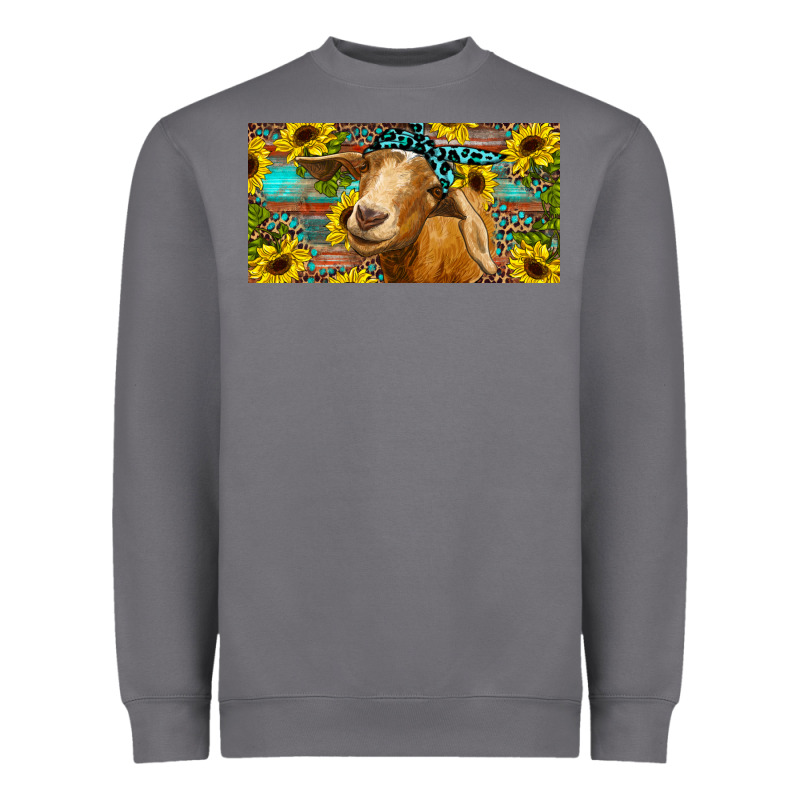 Goat With Sunflowers And Leopard Heavyweight Sweatshirt by RanaPortraitStore | Teevron