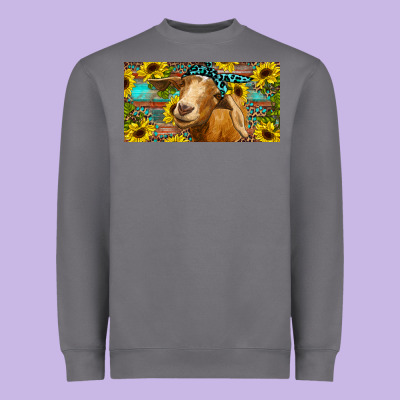 Goat With Sunflowers And Leopard Heavyweight Sweatshirt Designed By Ranaportraitstore