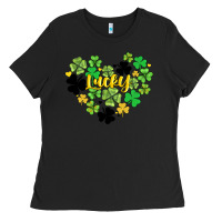 Black lucky heart shaped clover Ladies Tee - AdoDesignShop
