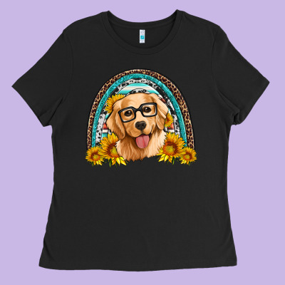 Golden Retriever Rainbow Ladies Tee Designed By Artiststas