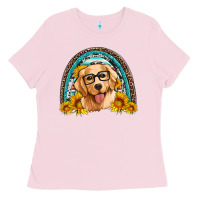 Bubblegum Pink golden retriever rainbow Ladies Tee - Artiststas