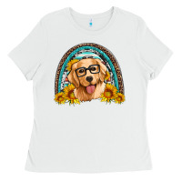 White golden retriever rainbow Ladies Tee - Artiststas
