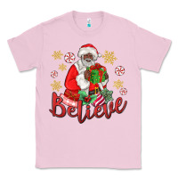 Bubblegum Pink believe black santa christmas Classic Tee - MaliasSmallBusiness
