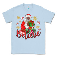 Dusty Blue believe black santa christmas Classic Tee - MaliasSmallBusiness