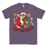 Lavender believe black santa christmas Classic Tee - MaliasSmallBusiness