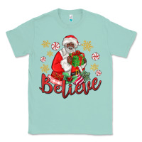 Seafoam believe black santa christmas Classic Tee - MaliasSmallBusiness