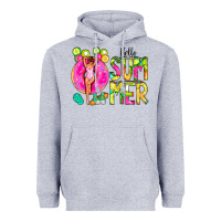 Heather Grey Hello Summer Donut Girl Heavyweight Hoodie - CowCowDesign