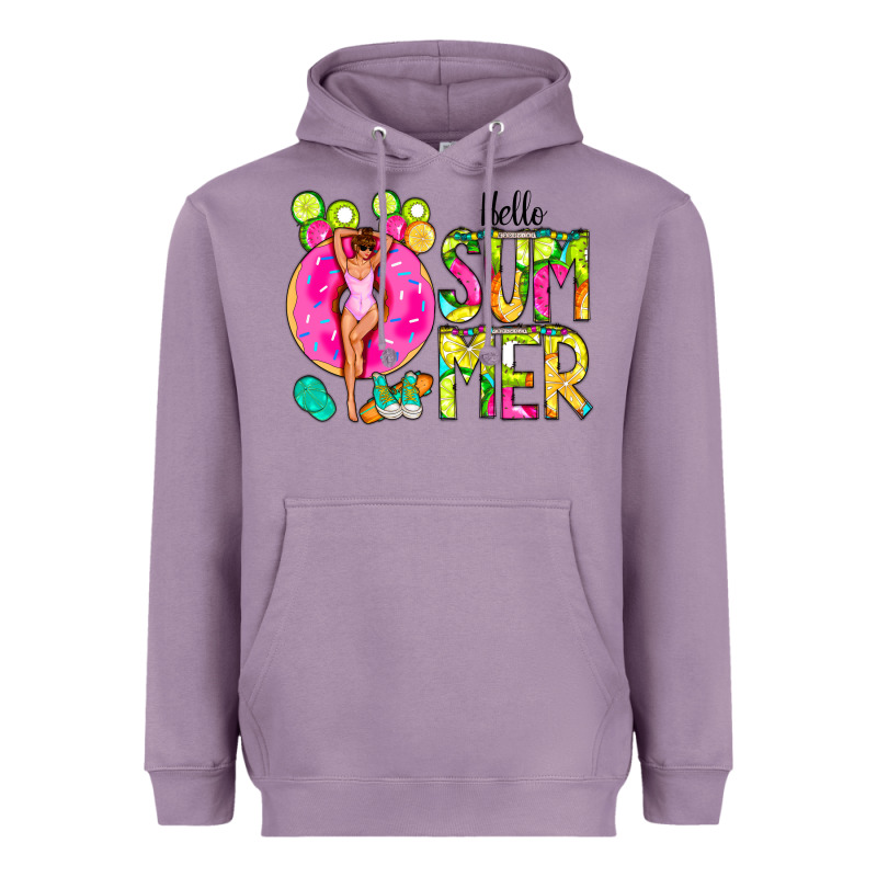 Hello Summer Donut Girl Heavyweight Hoodie by CowCowDesign | Teevron