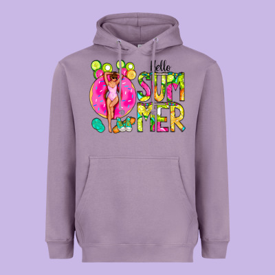 Hello Summer Donut Girl Heavyweight Hoodie Designed By Cowcowdesign