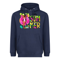 Navy Hello Summer Donut Girl Heavyweight Hoodie - CowCowDesign