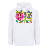 White Hello Summer Donut Girl Heavyweight Hoodie - CowCowDesign