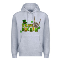 Heather Grey Sham rockin skeleton hand St. Patrick's Premium Hoodie - CowGirlArtShop