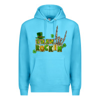 Ocean Blue Sham rockin skeleton hand St. Patrick's Premium Hoodie - CowGirlArtShop