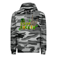 Slate Camo Sham rockin skeleton hand St. Patrick's Premium Hoodie - CowGirlArtShop