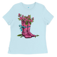 Baby Blue valentines day western boots and roses Ladies Tee - AdoDesignShop