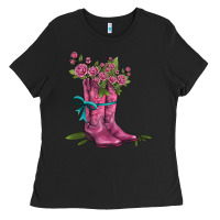 Black valentines day western boots and roses Ladies Tee - AdoDesignShop