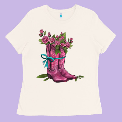 Valentines Day Western Boots And Roses Ladies Tee Designed By Adodesignshop