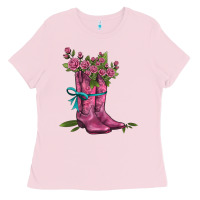 Bubblegum Pink valentines day western boots and roses Ladies Tee - AdoDesignShop