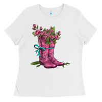 White valentines day western boots and roses Ladies Tee - AdoDesignShop
