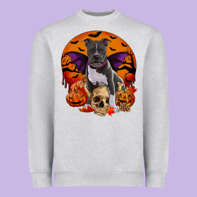 Halloween Pitbull Dog Heavyweight Sweatshirt Designed By Ranaportraitstore