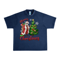 Navy Merry Christmas Black Santa Urban Heavy Tee - MaliasSmallBusiness