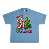 Pebble Blue Merry Christmas Black Santa Urban Heavy Tee - MaliasSmallBusiness