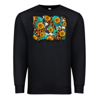 Black cowhide leopard turquoise sunflowers pattern olivia Premium Sweatshirt - OliviaCreatesArt