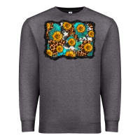 Charcoal Heather cowhide leopard turquoise sunflowers pattern olivia Premium Sweatshirt - OliviaCreatesArt
