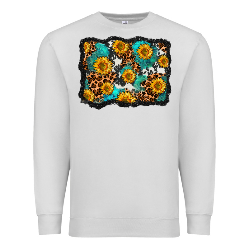 Cowhide Leopard Turquoise Sunflowers Pattern Olivia Premium Sweatshirt by OliviaCreatesArt | Teevron