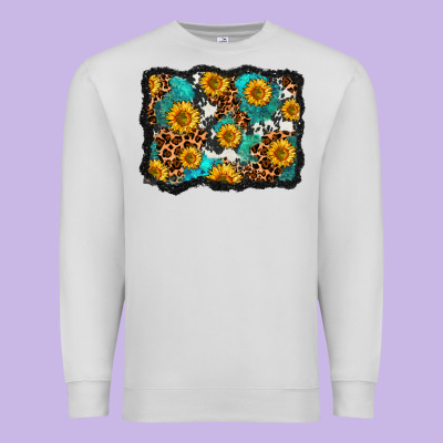 Cowhide Leopard Turquoise Sunflowers Pattern Olivia Premium Sweatshirt Designed By Oliviacreatesart