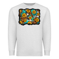 Oatmeal Heather cowhide leopard turquoise sunflowers pattern olivia Premium Sweatshirt - OliviaCreatesArt