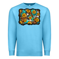Ocean Blue cowhide leopard turquoise sunflowers pattern olivia Premium Sweatshirt - OliviaCreatesArt