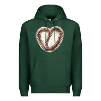 Sports Green Baseball ball heart Premium Hoodie - HowdyJamesFarm