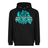 Black Hello Summer Serape Turquoise Heavyweight Hoodie - CowCowDesign