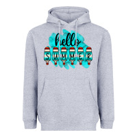 Heather Grey Hello Summer Serape Turquoise Heavyweight Hoodie - CowCowDesign