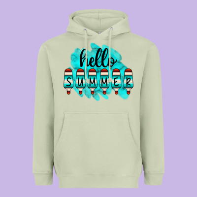 Hello Summer Serape Turquoise Heavyweight Hoodie Designed By Cowcowdesign