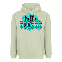 Matcha Hello Summer Serape Turquoise Heavyweight Hoodie - CowCowDesign