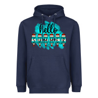 Navy Hello Summer Serape Turquoise Heavyweight Hoodie - CowCowDesign