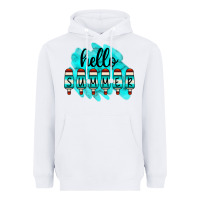 White Hello Summer Serape Turquoise Heavyweight Hoodie - CowCowDesign