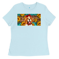 Baby Blue beagle with sunflowers license plate Ladies Tee - Artiststas