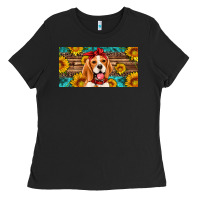 Black beagle with sunflowers license plate Ladies Tee - Artiststas