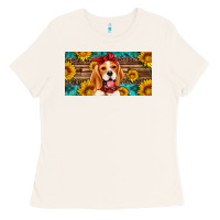 Bone beagle with sunflowers license plate Ladies Tee - Artiststas