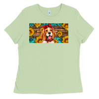 Matcha beagle with sunflowers license plate Ladies Tee - Artiststas