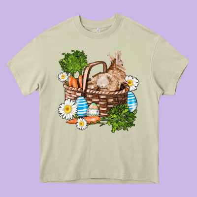 Easter Bunny In Basket Wıth Carrot And Eggs Heavy Core Tee Designed By Adodesignshop