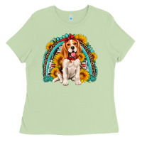 Matcha beagle turquoise and sunflowers rainbow Ladies Tee - Artiststas