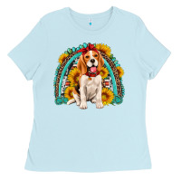 Baby Blue beagle turquoise and sunflowers rainbow Ladies Tee - Artiststas