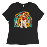 Beagle Turquoise And Sunflowers Rainbow Ladies Tee | Teevron