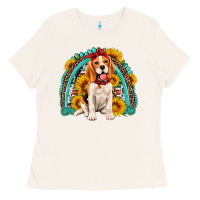 Bone beagle turquoise and sunflowers rainbow Ladies Tee - Artiststas