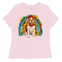 Bubblegum Pink beagle turquoise and sunflowers rainbow Ladies Tee - Artiststas