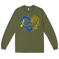 Army Green world down syndrome day heart Long Sleeve Tee - Artiststas